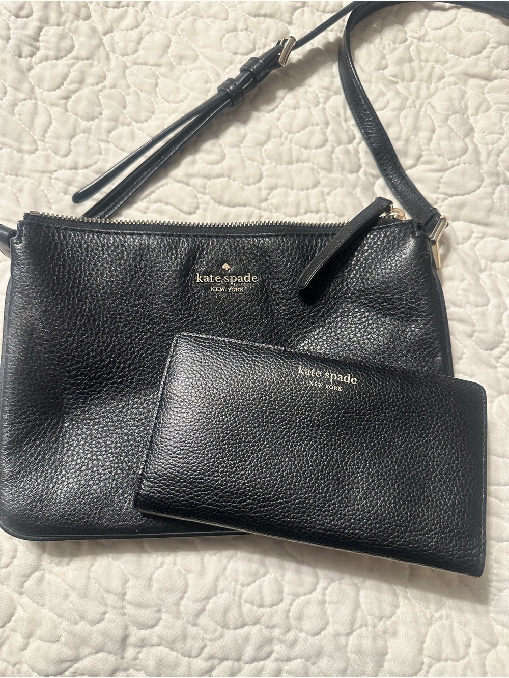 kate spade Black Pebbled Leather Crossbody with Wallet Set